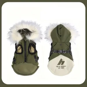 Luxusní zimní bunda pro psy s kapucí a kožešinou