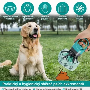 Přenosný skládací sběrač psích exkrementů s dávkovačem sáčků