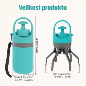 Přenosný skládací sběrač psích exkrementů s dávkovačem sáčků
