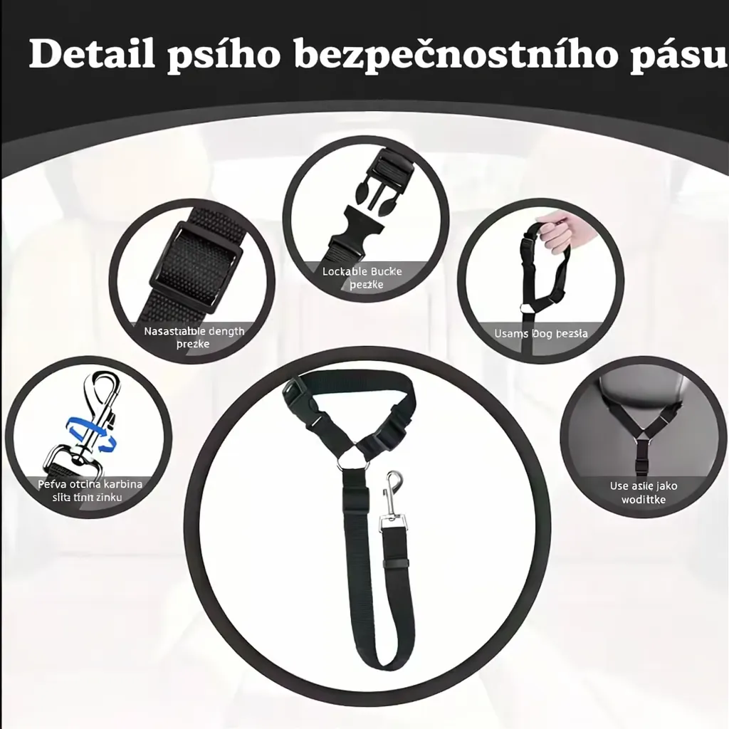 Psí bezpečnostní pás do auta 2v1 – vodítko + autopás, nastavitelný 8 Psí bezpečnostní pás do auta 2v1 – vodítko + autopás, nastavitelný - Obrázek 6