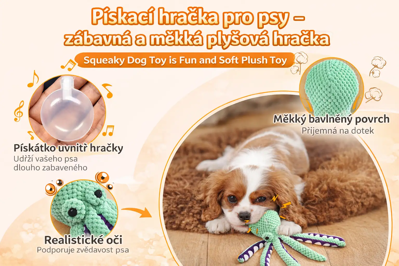 Plyšová chobotnice s pískátkem pro psa 5 Plyšová chobotnice s pískátkem pro psa - Obrázek 3