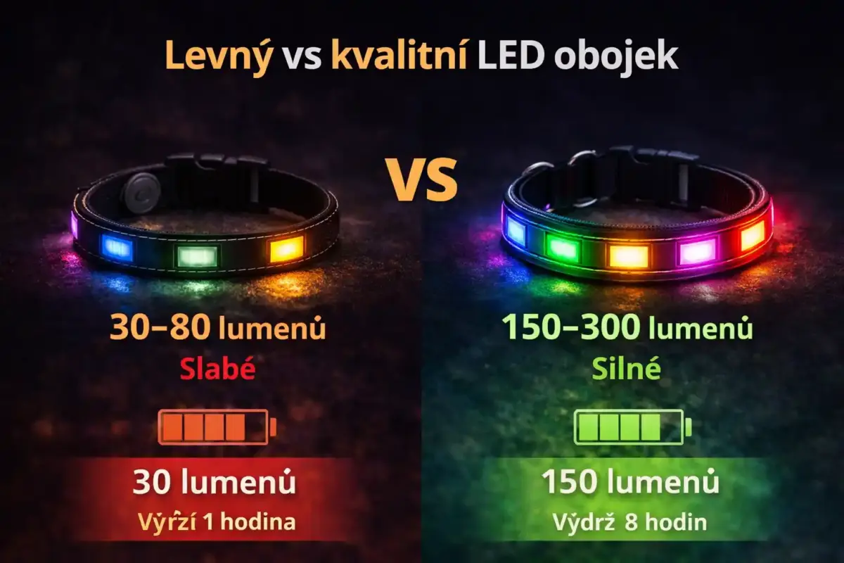 LED obojek pro psa lumeny srovnání levný vs kvalitní